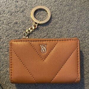Victoria's Secret Brown Quilted Key & Card Holder with Gold Keyring